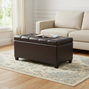 HomeRoots 33" Upholstered Storage Ottoman with Espresso and Brown Finish – Stylish, Multi-Functional Seating Solution 640260