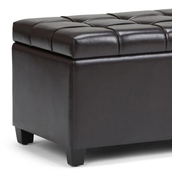 HomeRoots 33" Upholstered Storage Ottoman with Espresso and Brown Finish – Stylish, Multi-Functional Seating Solution 640260