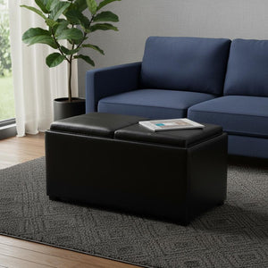 HomeRoots 35" Black Upholstered Storage Ottoman - Stylish Multi-Functional Seating & Hidden Storage Solution 640262