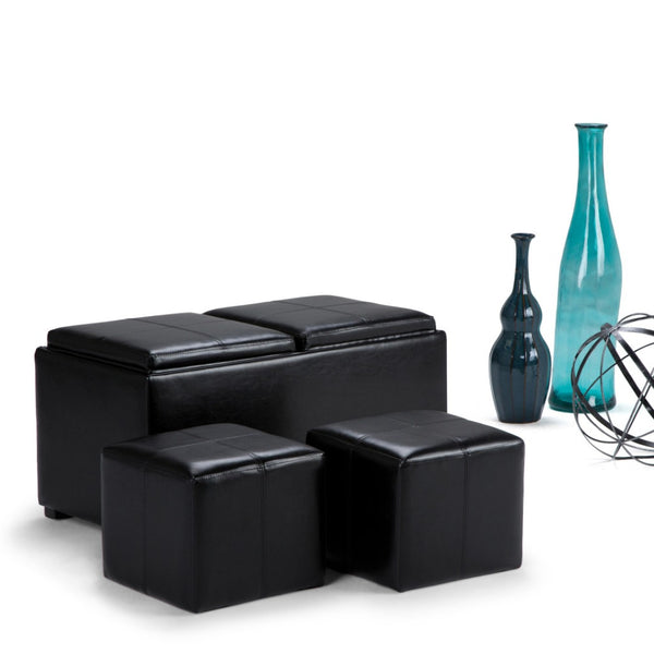 HomeRoots 35" Black Upholstered Storage Ottoman - Stylish Multi-Functional Seating & Hidden Storage Solution 640262