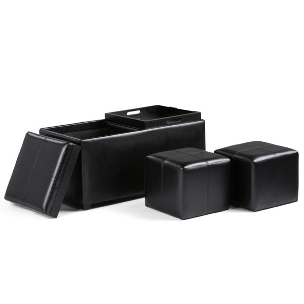 HomeRoots 35" Black Upholstered Storage Ottoman - Stylish Multi-Functional Seating & Hidden Storage Solution 640262