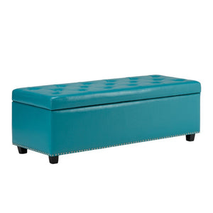 HomeRoots 48" Stylish Dark Brown and Blue Upholstered Storage Ottoman - Versatile Seating & Hidden Storage Solution 640263
