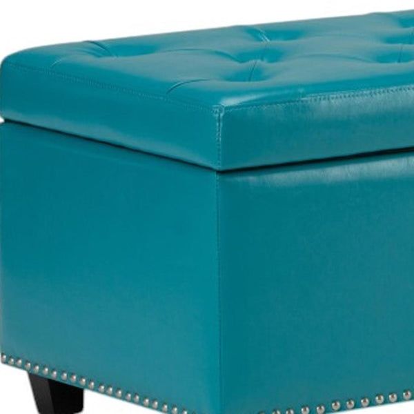 HomeRoots 48" Stylish Dark Brown and Blue Upholstered Storage Ottoman - Versatile Seating & Hidden Storage Solution 640263