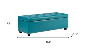 HomeRoots 48" Stylish Dark Brown and Blue Upholstered Storage Ottoman - Versatile Seating & Hidden Storage Solution 640263