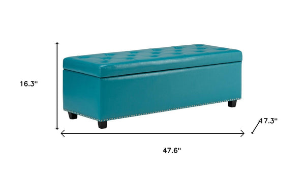 HomeRoots 48" Stylish Dark Brown and Blue Upholstered Storage Ottoman - Versatile Seating & Hidden Storage Solution 640263