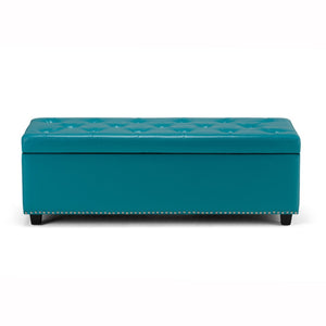 HomeRoots 48" Stylish Dark Brown and Blue Upholstered Storage Ottoman - Versatile Seating & Hidden Storage Solution 640263