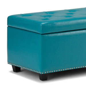 HomeRoots 48" Stylish Dark Brown and Blue Upholstered Storage Ottoman - Versatile Seating & Hidden Storage Solution 640263
