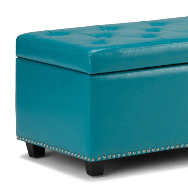 HomeRoots 48" Stylish Dark Brown and Blue Upholstered Storage Ottoman - Versatile Seating & Hidden Storage Solution 640263