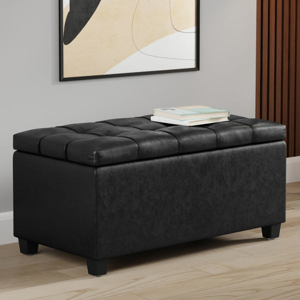 HomeRoots 33" Modern Espresso and Black Upholstery Storage Ottoman - Stylish, Multi-Functional & Space-Saving Solution 640264