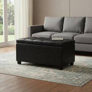 HomeRoots 33" Modern Espresso and Black Upholstery Storage Ottoman - Stylish, Multi-Functional & Space-Saving Solution 640264