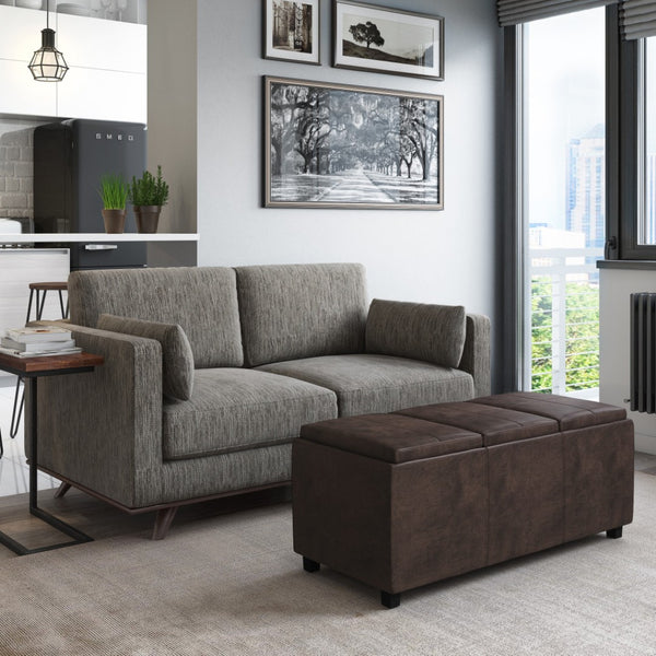 HomeRoots 42" Stylish Dark Brown Upholstery Storage Ottoman – Versatile Seating, Hidden Storage, Compact Design 640265