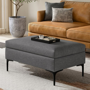 HomeRoots 36" Stylish Black and Slate Gray Upholstery Storage Ottoman - Versatile Seating and Hidden Storage Solution 640267