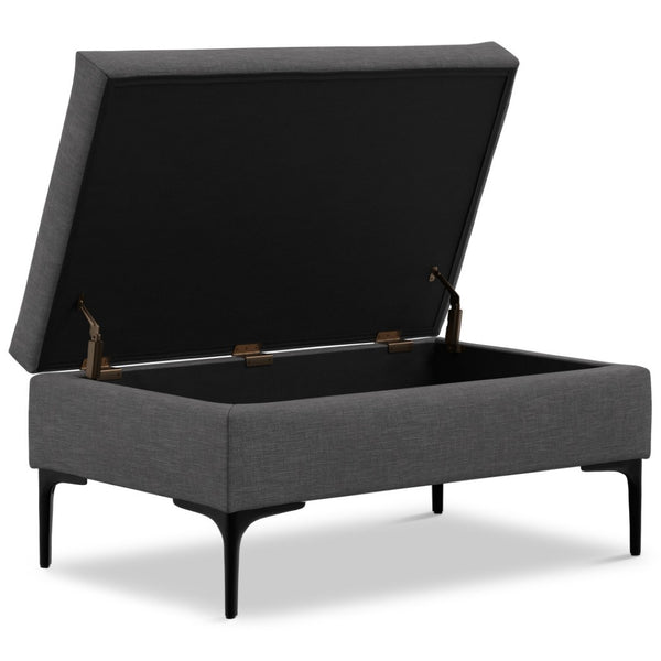 HomeRoots 36" Stylish Black and Slate Gray Upholstery Storage Ottoman - Versatile Seating and Hidden Storage Solution 640267