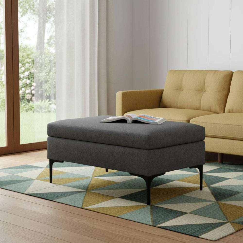 HomeRoots 36" Stylish Black and Slate Gray Upholstery Storage Ottoman - Versatile Seating and Hidden Storage Solution 640267