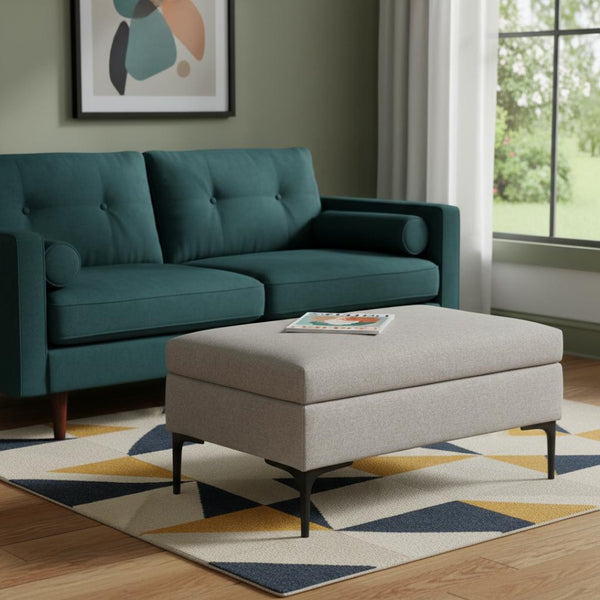 HomeRoots 36" Black and Cloud Upholstery Storage Ottoman - Stylish Multi-Functional Seating with Hidden Storage 640270
