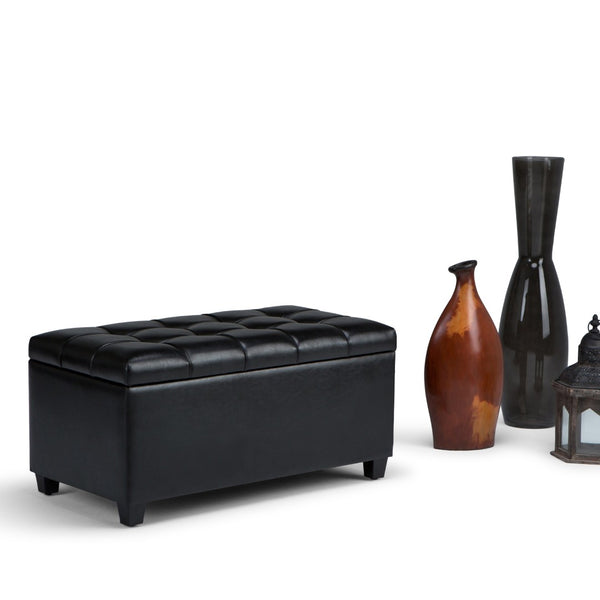 HomeRoots 33" Stylish Espresso and Black Upholstery Storage Ottoman - Versatile Seating & Hidden Storage Solution 640271