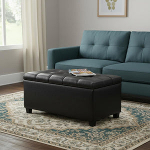 HomeRoots 33" Stylish Espresso and Black Upholstery Storage Ottoman - Versatile Seating & Hidden Storage Solution 640271