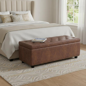HomeRoots 48" Versatile Dark Brown Upholstery Storage Ottoman - Stylish Seating, Hidden Storage & Footrest 640272