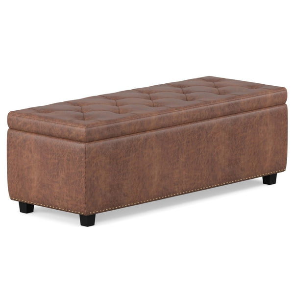 HomeRoots 48" Versatile Dark Brown Upholstery Storage Ottoman - Stylish Seating, Hidden Storage & Footrest 640272