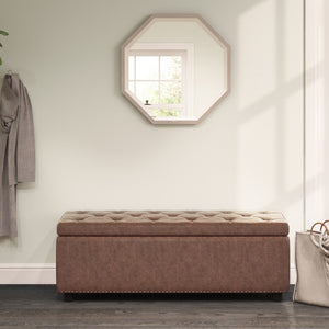 HomeRoots 48" Versatile Dark Brown Upholstery Storage Ottoman - Stylish Seating, Hidden Storage & Footrest 640272