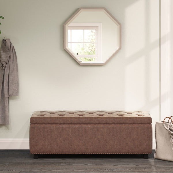 HomeRoots 48" Versatile Dark Brown Upholstery Storage Ottoman - Stylish Seating, Hidden Storage & Footrest 640272
