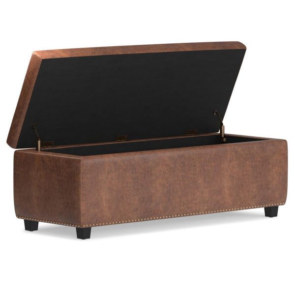 HomeRoots 48" Versatile Dark Brown Upholstery Storage Ottoman - Stylish Seating, Hidden Storage & Footrest 640272