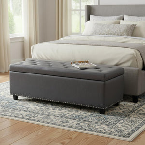 HomeRoots 48" Versatile Dark Brown and Gray Upholstered Storage Ottoman for Stylish Seating & Organizing Solutions 640276