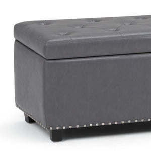 HomeRoots 48" Versatile Dark Brown and Gray Upholstered Storage Ottoman for Stylish Seating & Organizing Solutions 640276