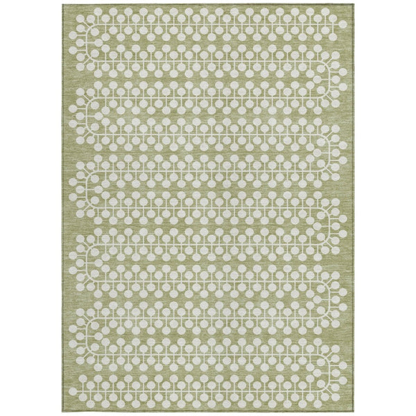 HomeRoots 5' Geometric Artichoke Green & Ivory Washable Area Rug for Indoor/Outdoor Use – Durable, Stylish, Easy Care 640278