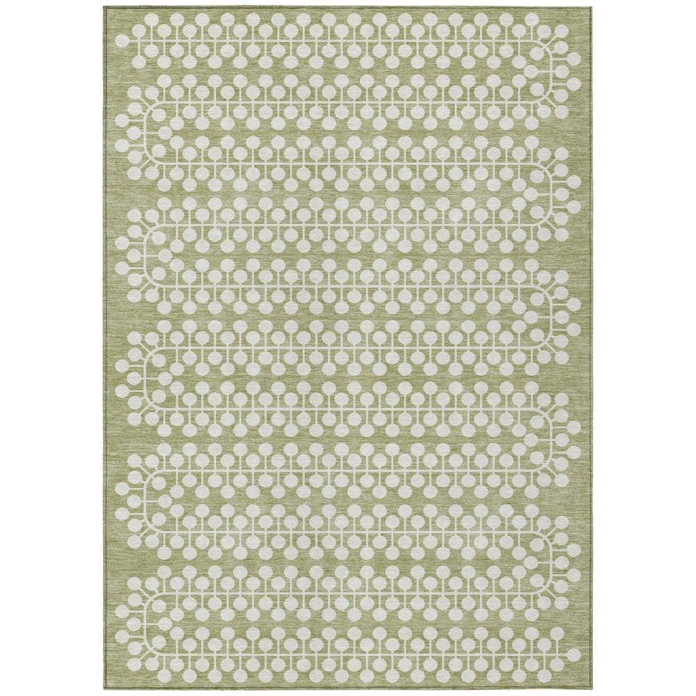 HomeRoots 5' Geometric Artichoke Green & Ivory Washable Area Rug for Indoor/Outdoor Use – Durable, Stylish, Easy Care 640278