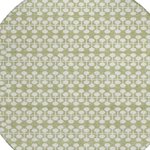 HomeRoots 8' Artichoke Green & Ivory Geometric Round Rug - Stylish, Washable for Indoor/Outdoor Spaces! 640279