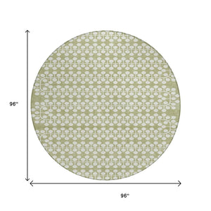 HomeRoots 8' Artichoke Green & Ivory Geometric Round Rug - Stylish, Washable for Indoor/Outdoor Spaces! 640279