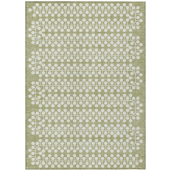 HomeRoots 9' X 12' Artichoke Green Geometric Washable Area Rug for Indoor & Outdoor Spaces - Easy Care! 640281