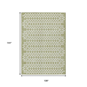 HomeRoots 9' X 12' Artichoke Green Geometric Washable Area Rug for Indoor & Outdoor Spaces - Easy Care! 640281