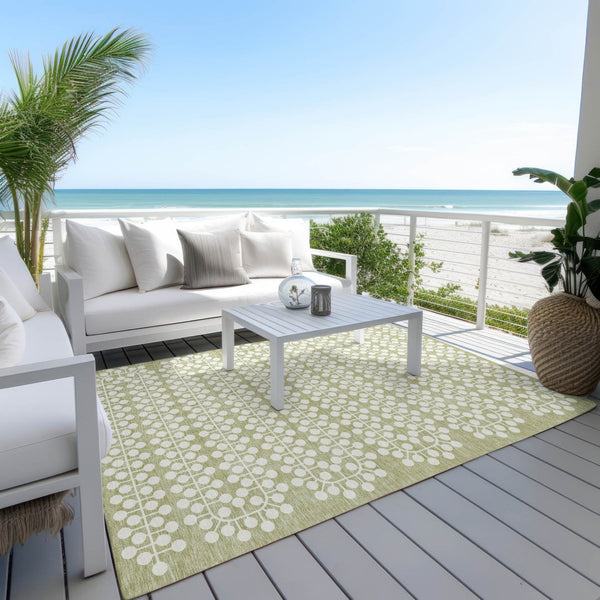 HomeRoots 9' X 12' Artichoke Green Geometric Washable Area Rug for Indoor & Outdoor Spaces - Easy Care! 640281