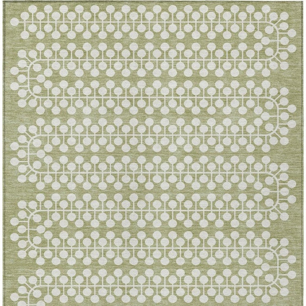 HomeRoots 10' Geometric Artichoke Green & Ivory Washable Area Rug for Indoor/Outdoor Use – Stylish & Durable! 640282
