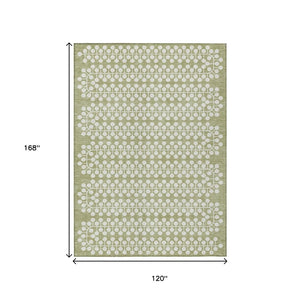 HomeRoots 10' Geometric Artichoke Green & Ivory Washable Area Rug for Indoor/Outdoor Use – Stylish & Durable! 640282