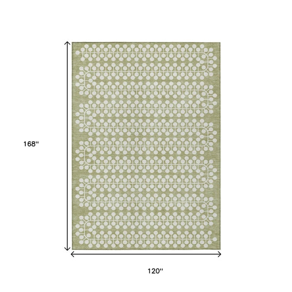 HomeRoots 10' Geometric Artichoke Green & Ivory Washable Area Rug for Indoor/Outdoor Use – Stylish & Durable! 640282