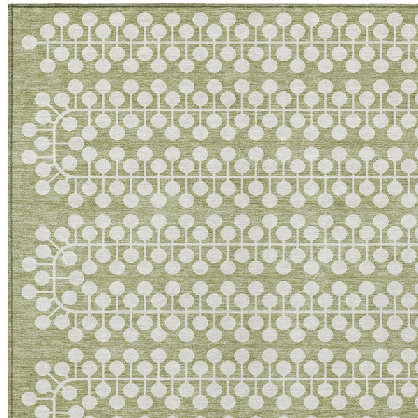 HomeRoots 10' Geometric Artichoke Green & Ivory Washable Area Rug for Indoor/Outdoor Use – Stylish & Durable! 640282