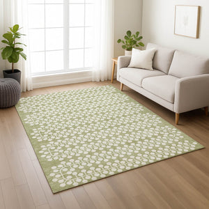 HomeRoots 10' Geometric Artichoke Green & Ivory Washable Area Rug for Indoor/Outdoor Use – Stylish & Durable! 640282