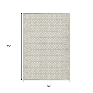 HomeRoots 5' x 8' Beige and Ivory Geometric Area Rug - Washable, Durable Design for Indoor & Outdoor Spaces 640284