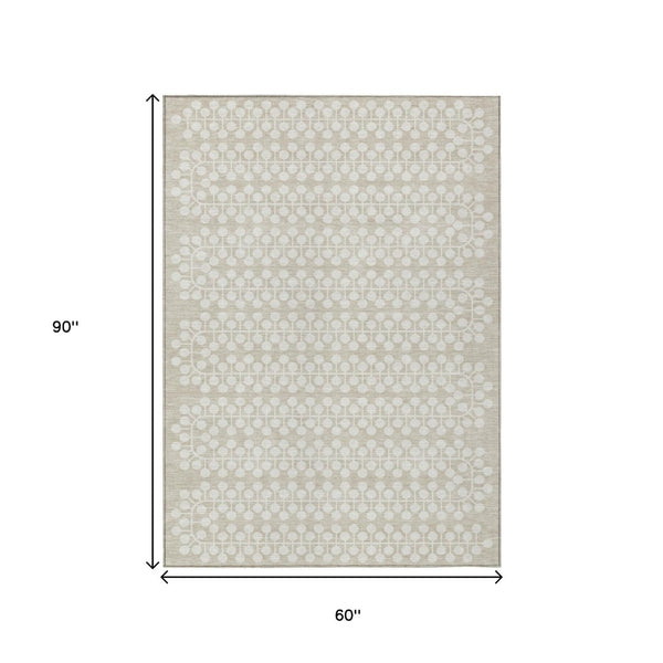 HomeRoots 5' x 8' Beige and Ivory Geometric Area Rug - Washable, Durable Design for Indoor & Outdoor Spaces 640284