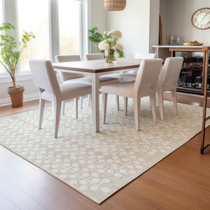 HomeRoots 5' x 8' Beige and Ivory Geometric Area Rug - Washable, Durable Design for Indoor & Outdoor Spaces 640284