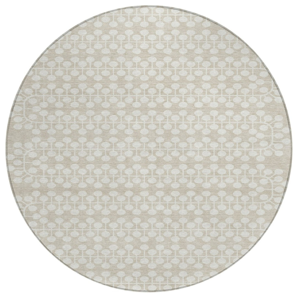 HomeRoots 8' Round Beige and Ivory Geometric Indoor-Outdoor Area Rug – Stylish, Durable, Washable Design! 640285