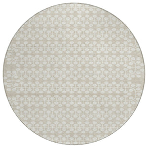 HomeRoots 8' Round Beige and Ivory Geometric Indoor-Outdoor Area Rug – Stylish, Durable, Washable Design! 640285