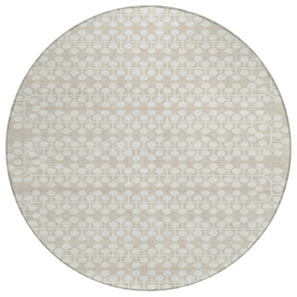 HomeRoots 8' Round Beige and Ivory Geometric Indoor-Outdoor Area Rug – Stylish, Durable, Washable Design! 640285