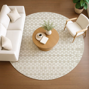 HomeRoots 8' Round Beige and Ivory Geometric Indoor-Outdoor Area Rug – Stylish, Durable, Washable Design! 640285