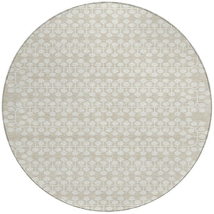 HomeRoots 8' Round Beige and Ivory Geometric Indoor-Outdoor Area Rug – Stylish, Durable, Washable Design! 640285