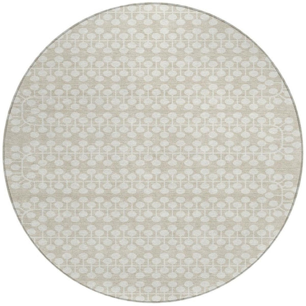 HomeRoots 8' Round Beige and Ivory Geometric Indoor-Outdoor Area Rug – Stylish, Durable, Washable Design! 640285
