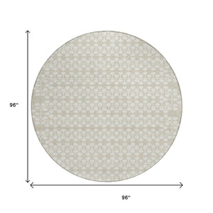 HomeRoots 8' Round Beige and Ivory Geometric Indoor-Outdoor Area Rug – Stylish, Durable, Washable Design! 640285